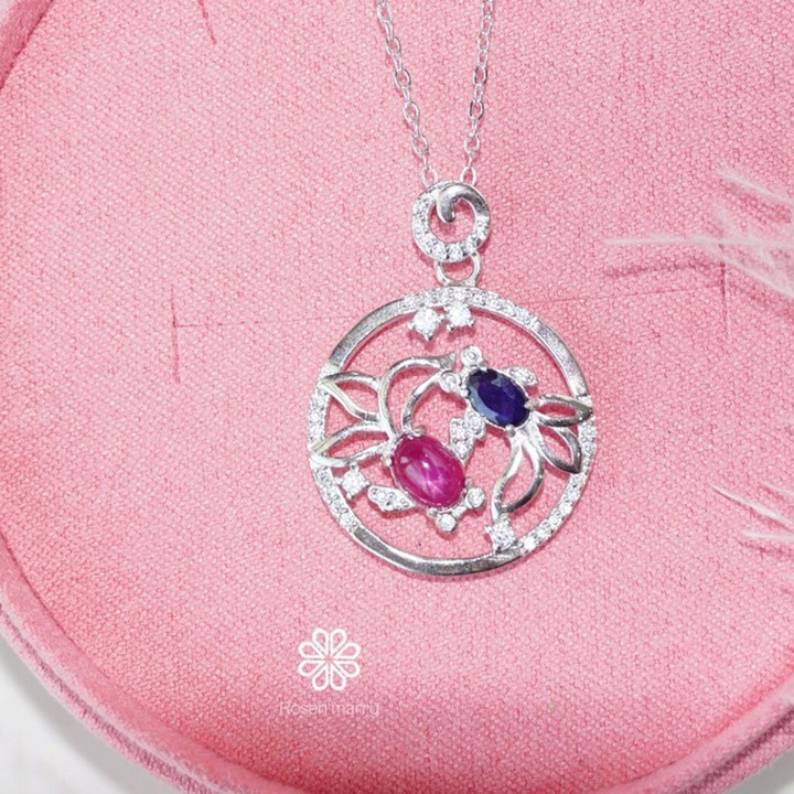 ルビーとサファイアのスターリングシルバーネックレス