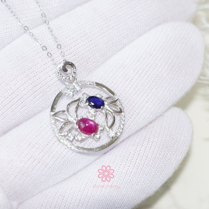 ルビーとサファイアのスターリングシルバーネックレス