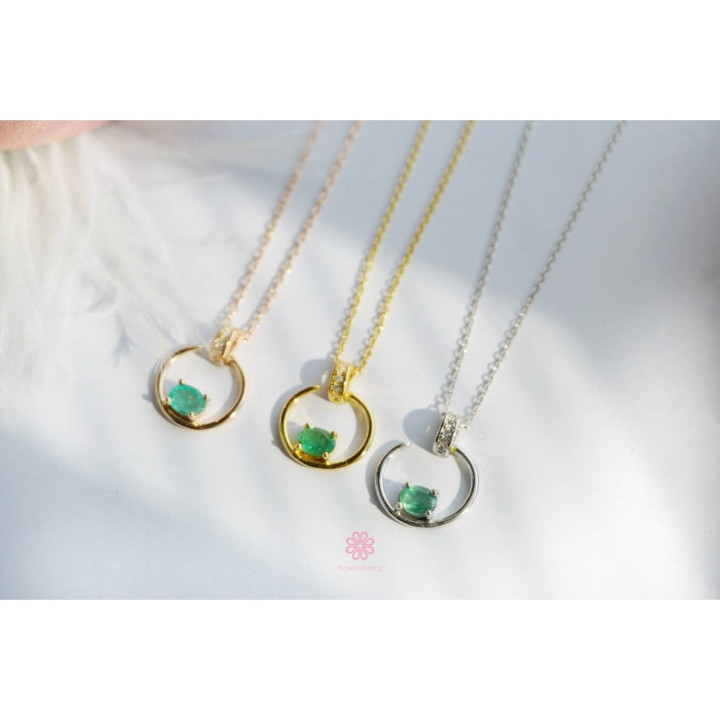 スターリングシルバー製エメラルドペンダントネックレス - RN030