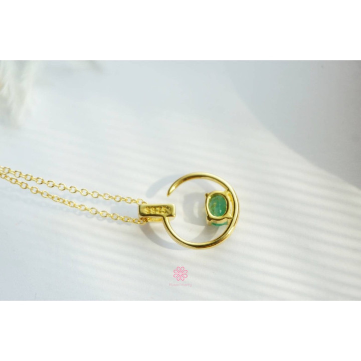 スターリングシルバー製エメラルドペンダントネックレス - RN030
