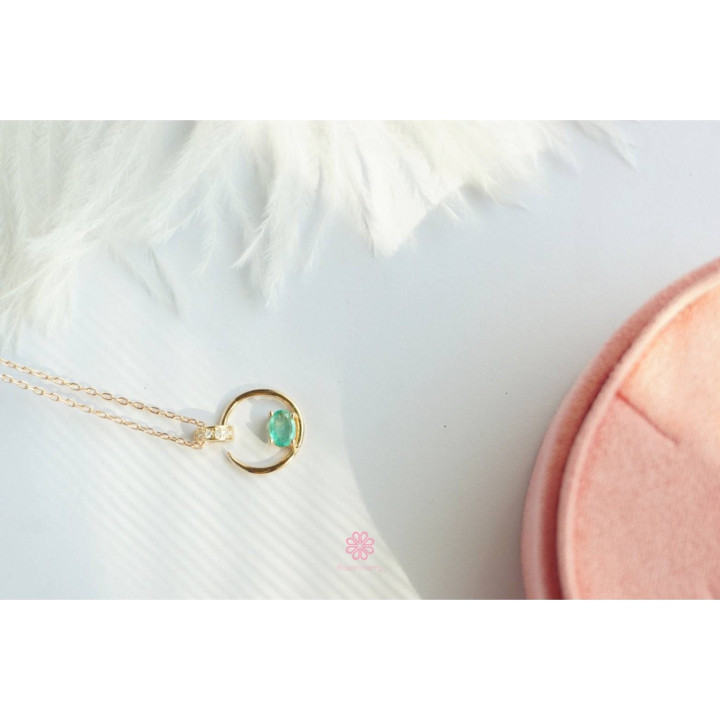 スターリングシルバー製エメラルドペンダントネックレス - RN030