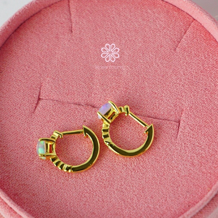 本物のオパールを使用したフープピアス｜スターリングシルバー、ゴールドメッキ
