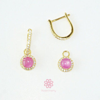 本物のルビーとスターリングシルバーのイヤリング（金メッキ）