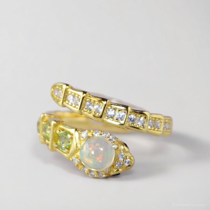 オパールとペリドットの蛇モチーフリング | 925スターリングシルバー | サイズ調整可能