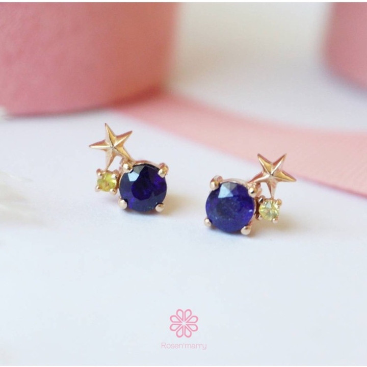サファイアとピンクゴールドのイヤリング | 925スターリングシルバー