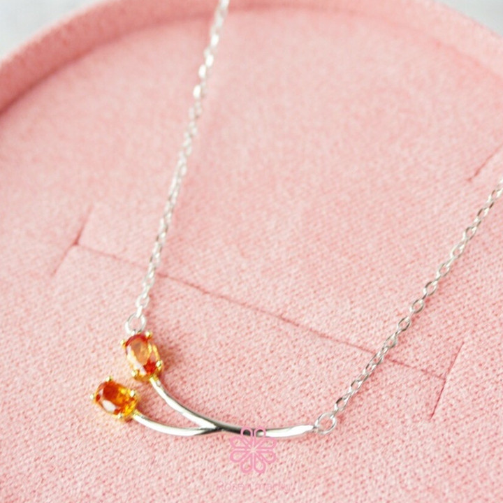 スターリングシルバー製、本物のサファイアネックレス - RN036