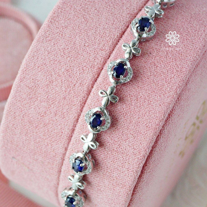 本物のサファイアブレスレット｜925スターリングシルバー製、幸運を呼ぶ