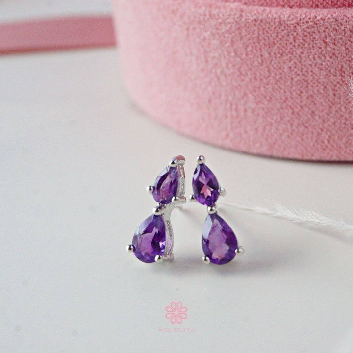 アメジストのドロップピアス｜925スターリングシルバーと天然石使用