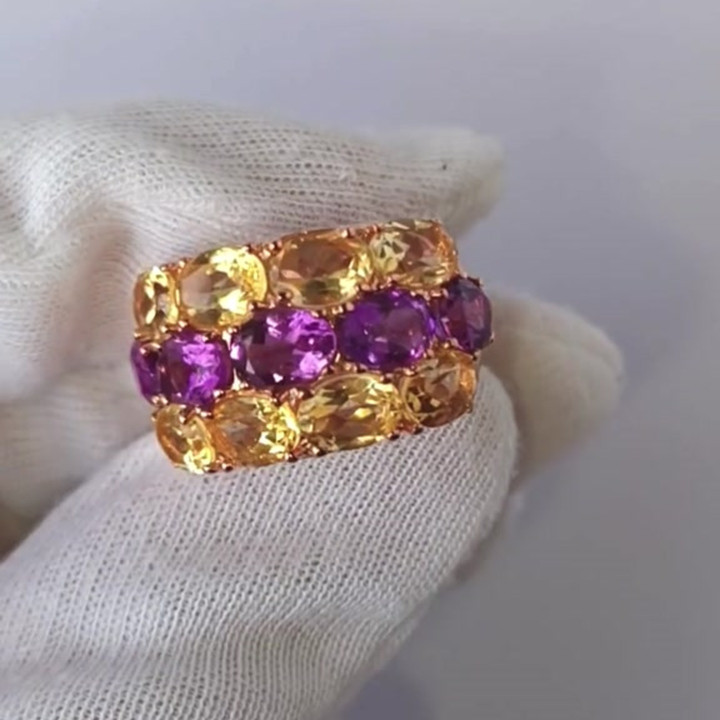 アメジストとシトリンのリング｜11カラットの天然宝石｜925スターリングシルバー