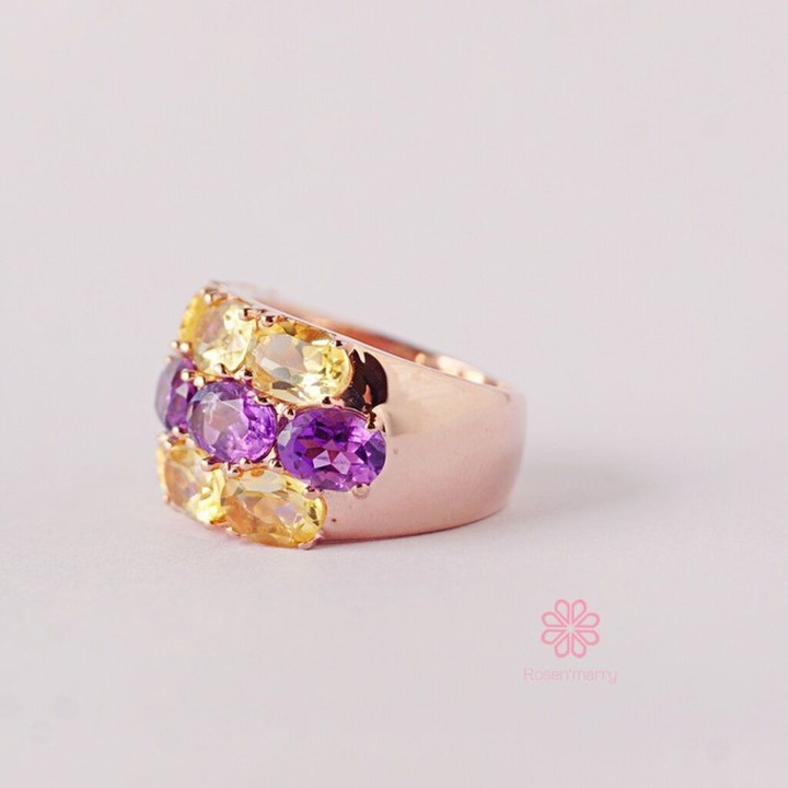 アメジストとシトリンのリング｜11カラットの天然宝石｜925スターリングシルバー