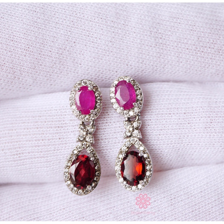ルビーとガーネットのドロップピアス｜925スターリングシルバー｜グッドフォーチュンジュエリー