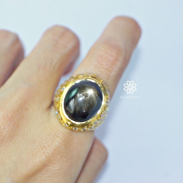 ブラックスタースターサファイアリング｜本物の28カラットスターリングシルバー