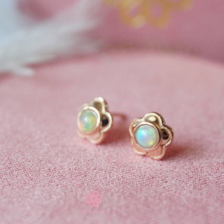 本物のオパールフラワーイヤリング｜925スターリングシルバー、ピンクゴールド