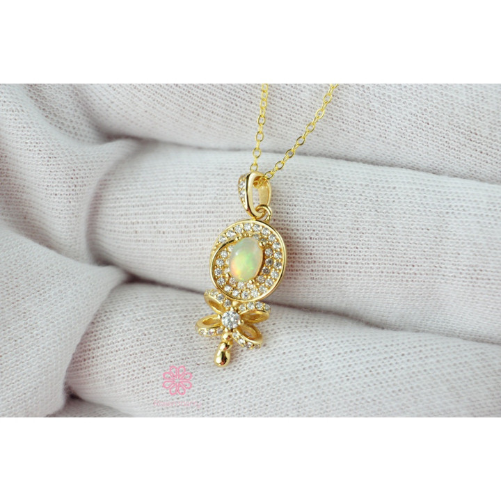 천연 오팔 목걸이 | 18K 금도금 스털링 실버