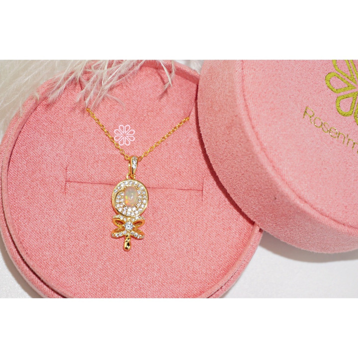 천연 오팔 목걸이 | 18K 금도금 스털링 실버