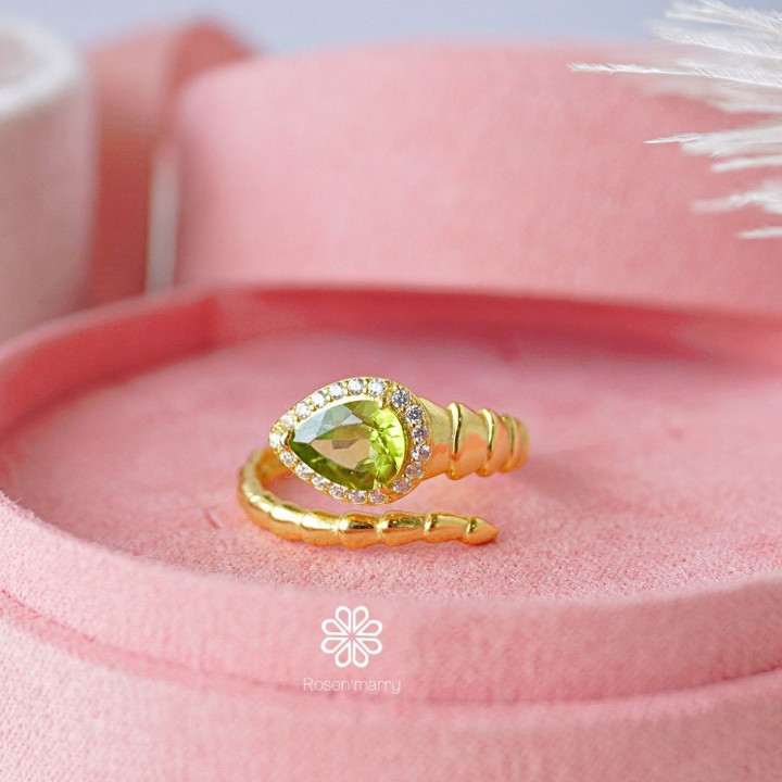 原石ペリドットリング｜スターリングシルバー、ゴールドメッキ｜10月の誕生石
