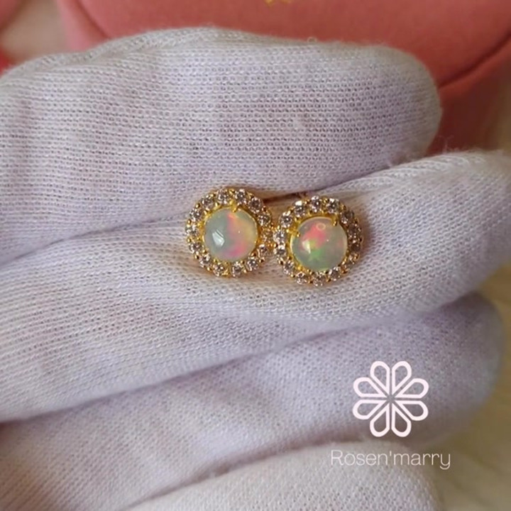 天然オパールイヤリング｜スターリングシルバー＆ゴールドメッキ｜低アレルギー性