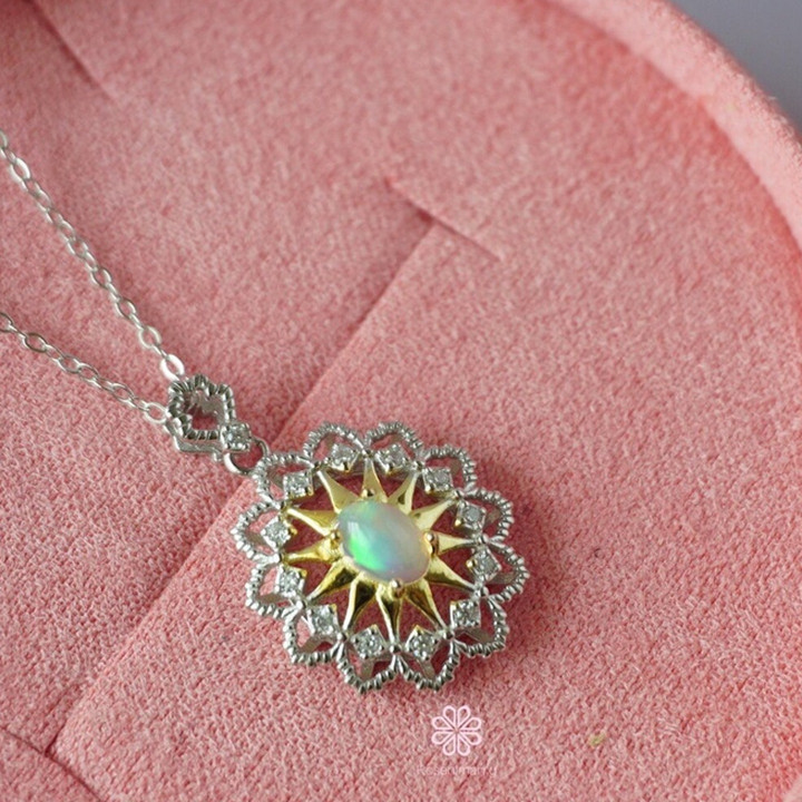 本物のオパールとピンクゴールドのネックレス - スターリングシルバー RN061