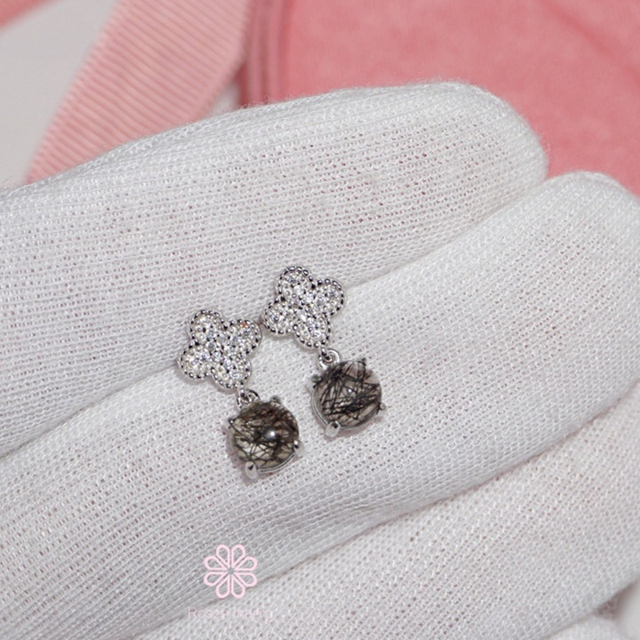 ブラックルチルクォーツのドロップピアス｜スターリングシルバー｜幸運
