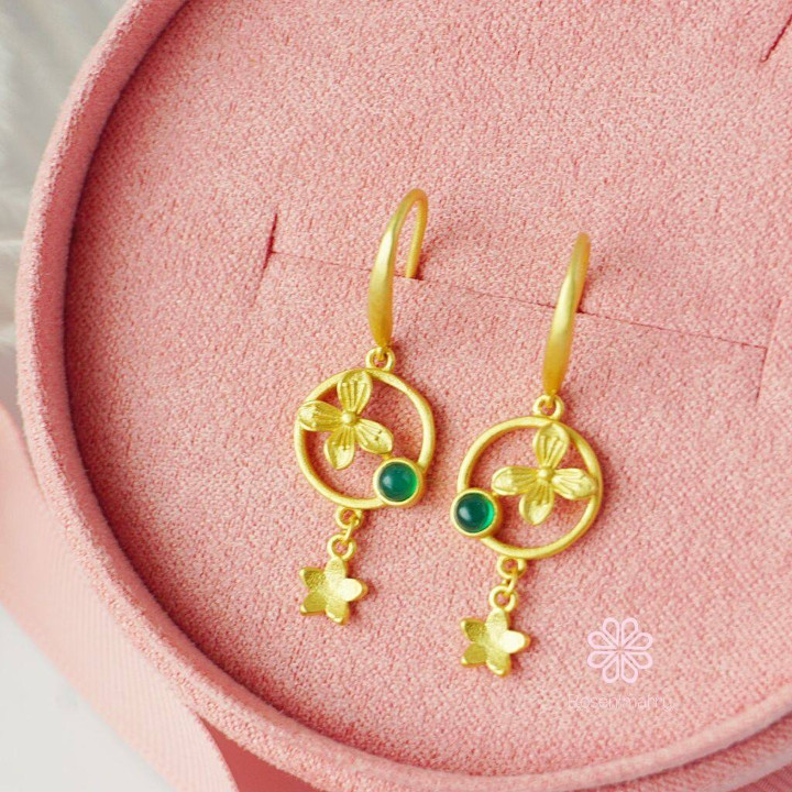 天然瑪瑙のドロップピアス｜スターリングシルバーとゴールドメッキ