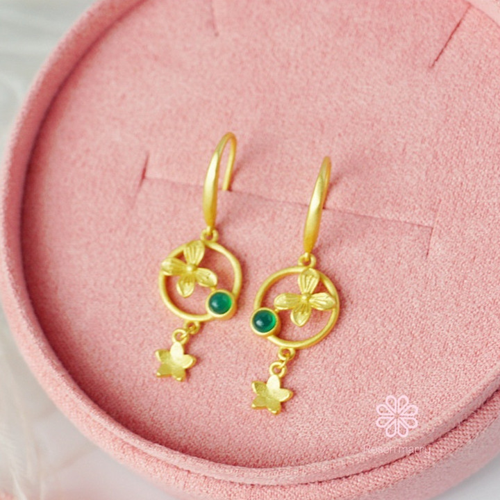 天然瑪瑙のドロップピアス｜スターリングシルバーとゴールドメッキ