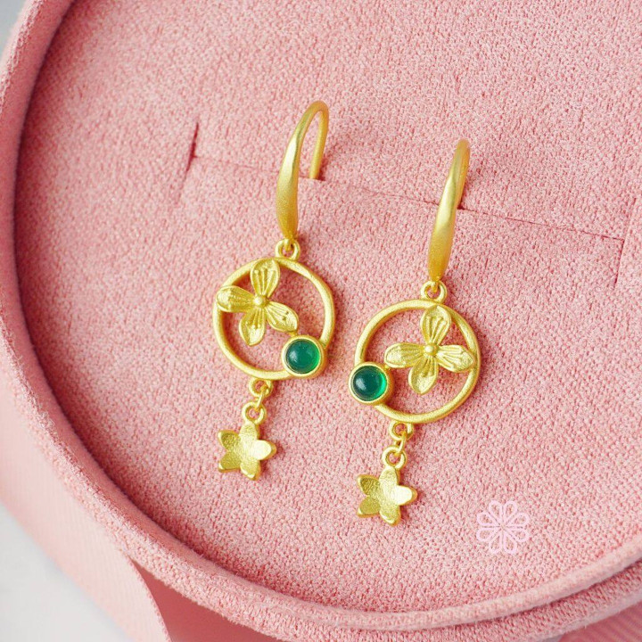 天然瑪瑙のドロップピアス｜スターリングシルバーとゴールドメッキ