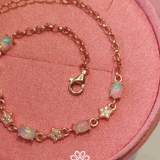 本物のオパールブレスレット｜スターリングシルバーとピンクゴールド