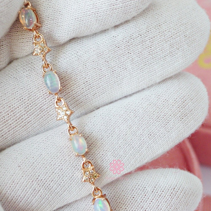 本物のオパールブレスレット｜スターリングシルバーとピンクゴールド