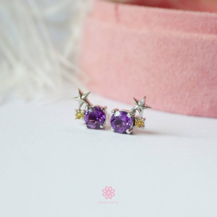 アメジストイヤリング｜925スターリングシルバー｜天然石｜ギフトボックス付き