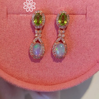 原石オパールとペリドットのドロップピアス｜スターリングシルバー