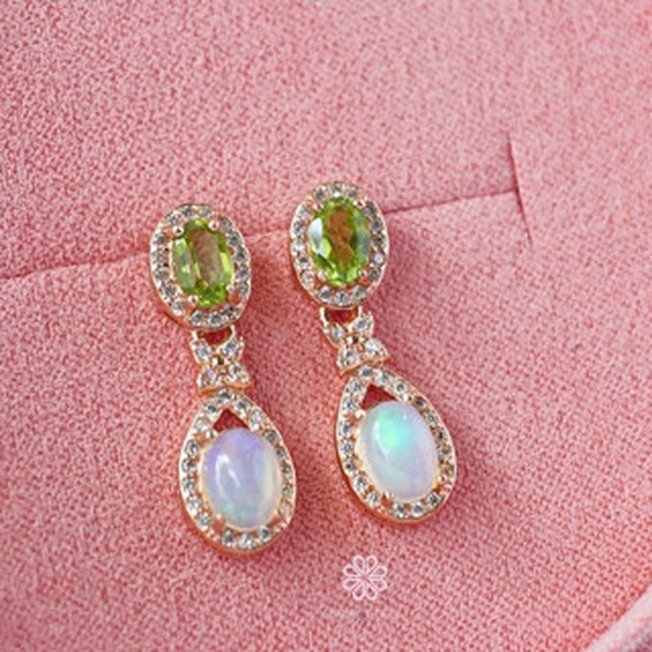 原石オパールとペリドットのドロップピアス｜スターリングシルバー