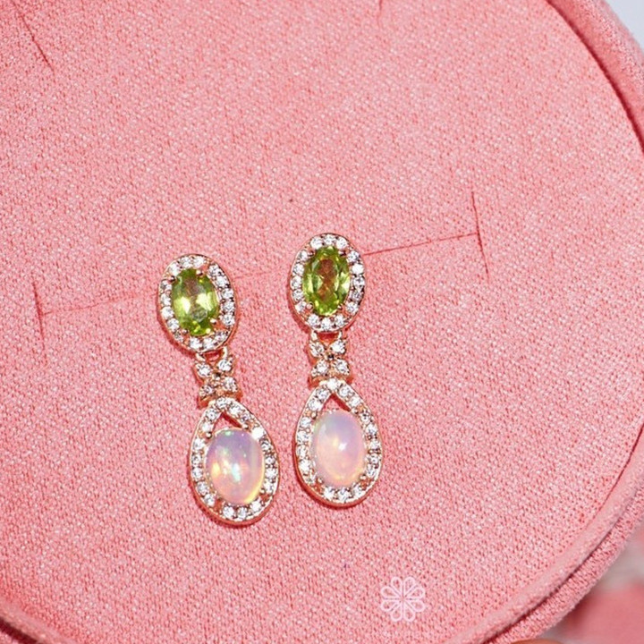 原石オパールとペリドットのドロップピアス｜スターリングシルバー