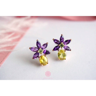 アメジストとイエローサファイアのスタッドピアス | 925スターリングシルバー