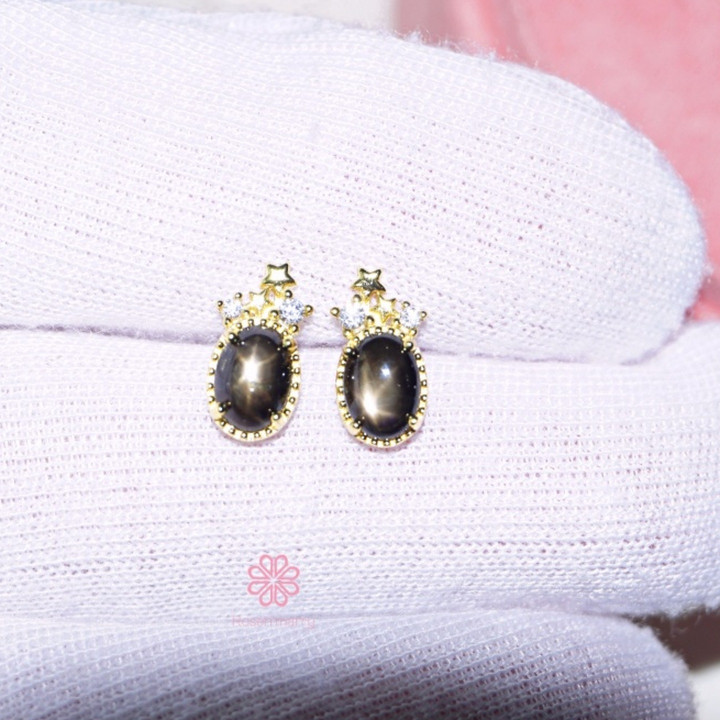 ブラックスタースターサファイアスタッドピアス｜スターリングシルバー＆ゴールドメッキ