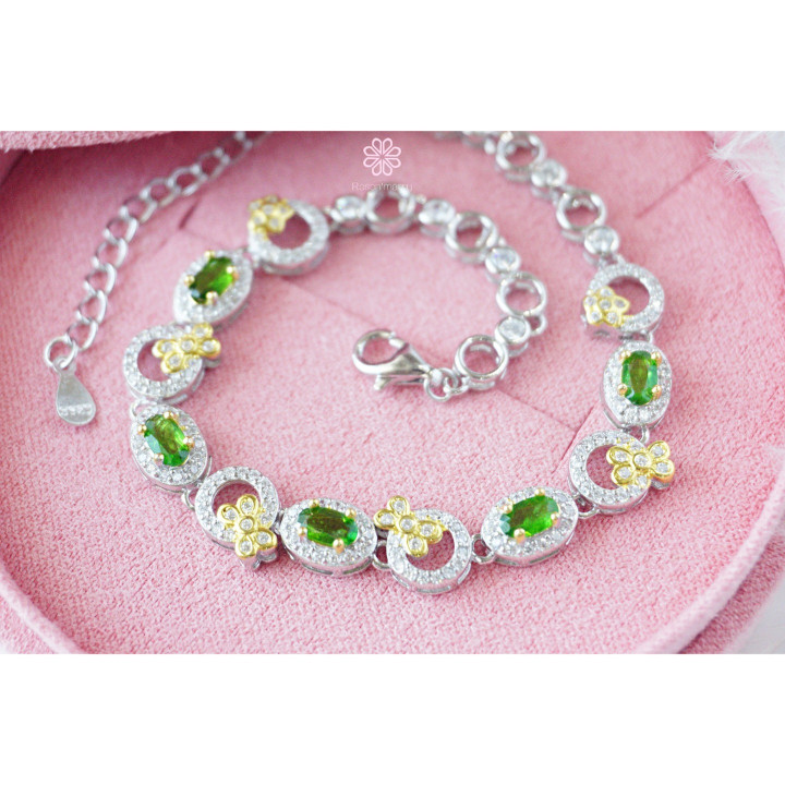 グリーンクロムダイオプサイドブレスレット | 925スターリングシルバー | Rosen'marry