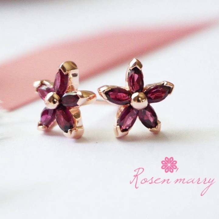 ロードライト宝石イヤリング | 925スターリングシルバー | Rosen'marry