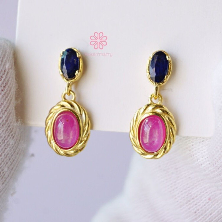 ルビーとサファイアのドロップピアス｜スターリングシルバー、ゴールドメッキ