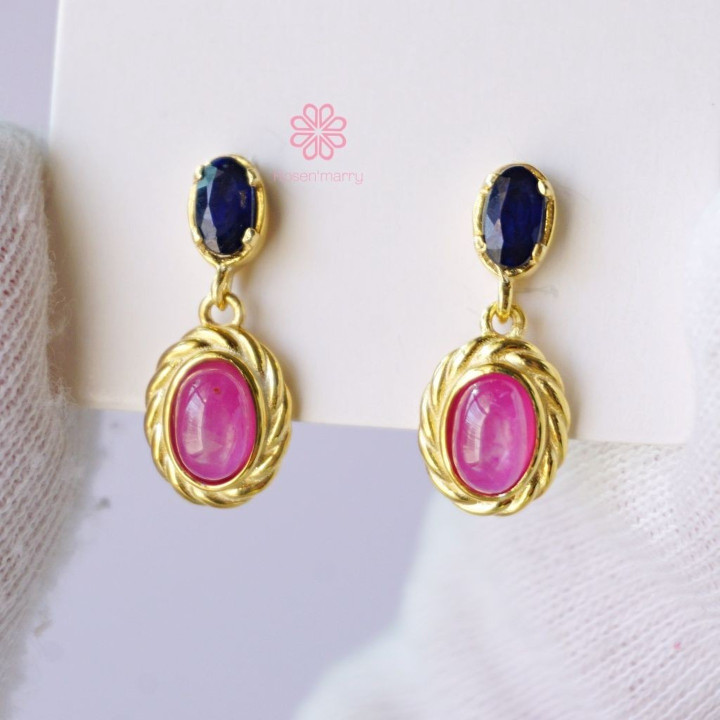 ルビーとサファイアのドロップピアス｜スターリングシルバー、ゴールドメッキ