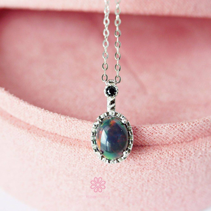 ブラックオパールネックレス｜925スターリングシルバー｜天然宝石