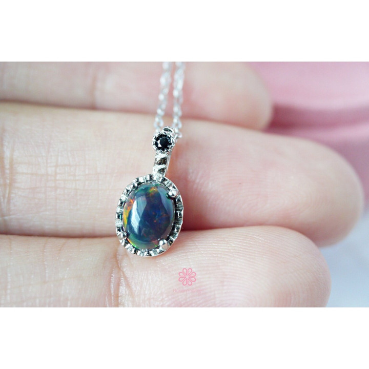 ブラックオパールネックレス｜925スターリングシルバー｜天然宝石