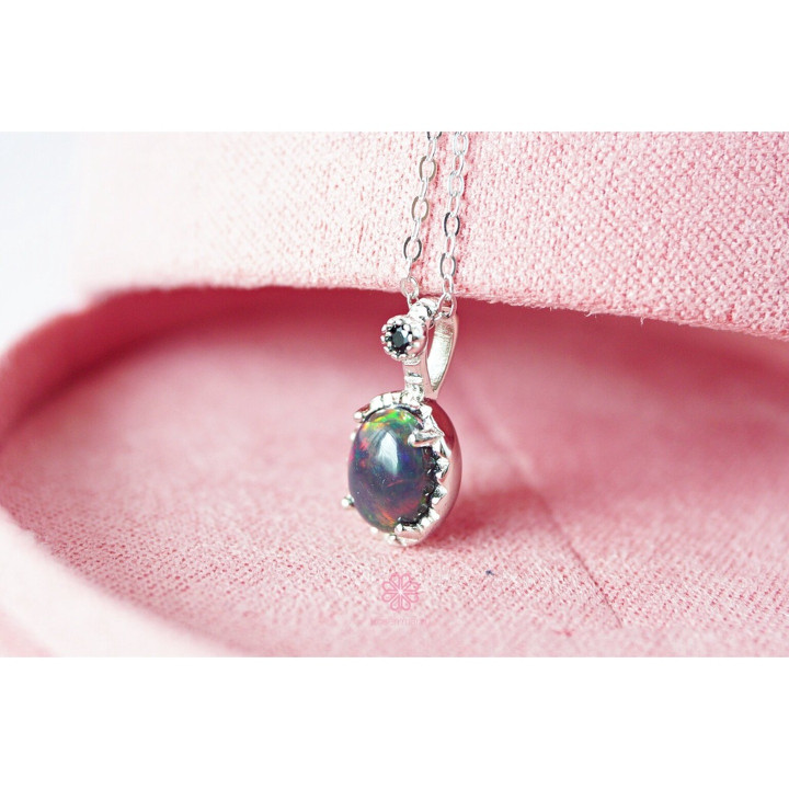 ブラックオパールネックレス｜925スターリングシルバー｜天然宝石