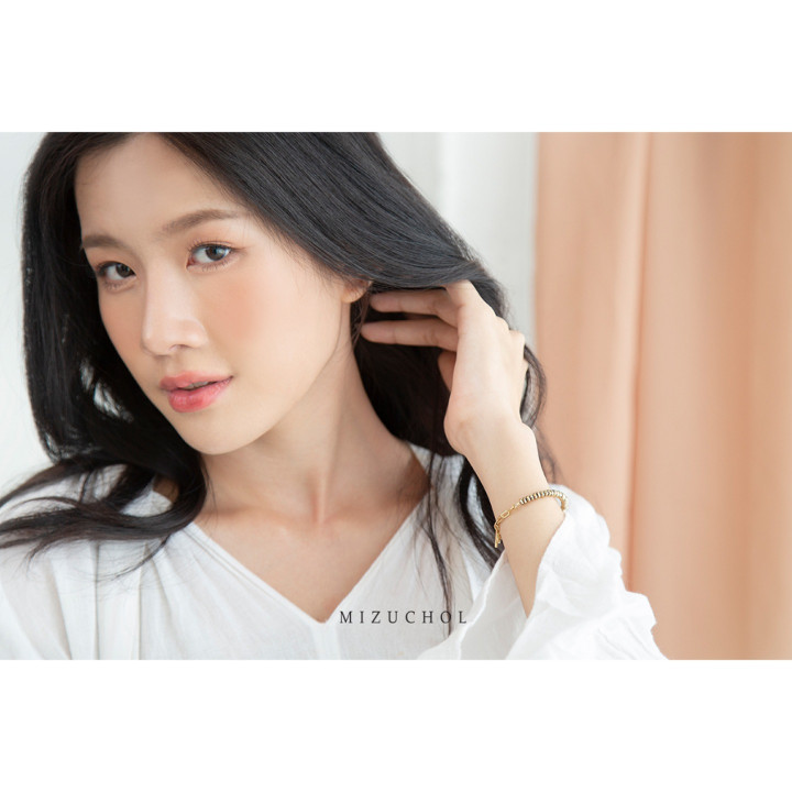 パイライトストーンブレスレット - スターリングシルバー ゴールドメッキ
