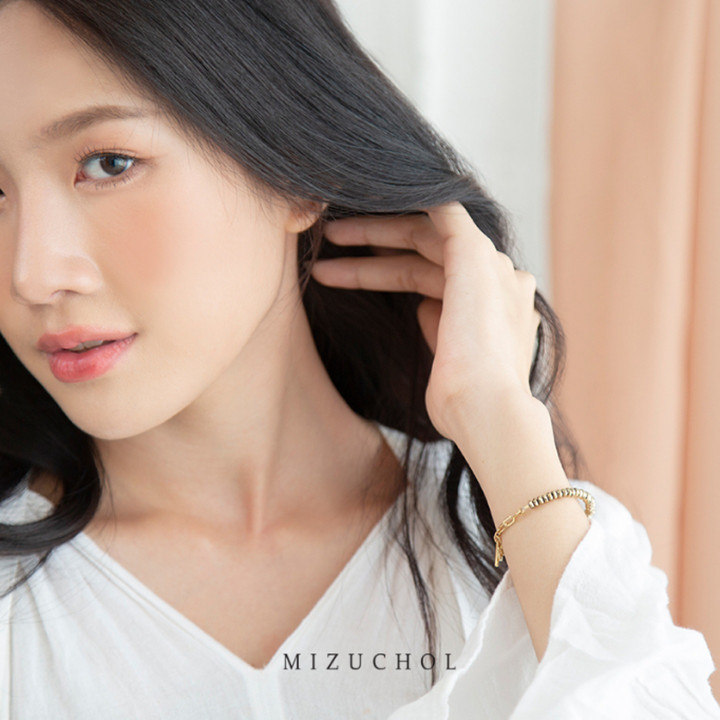 パイライトストーンブレスレット - スターリングシルバー ゴールドメッキ
