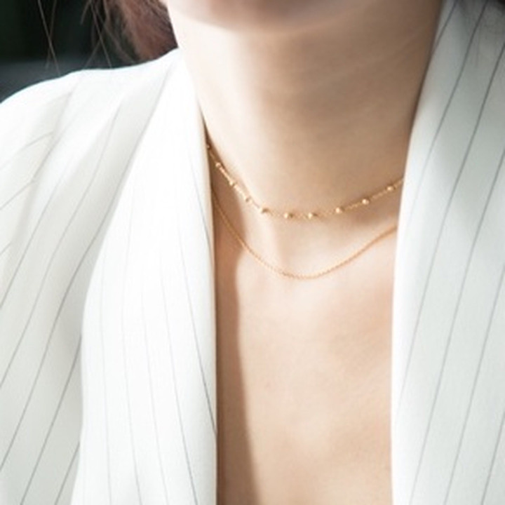 スターリングシルバー製ゴールドメッキ重ね付けレイヤードネックレス