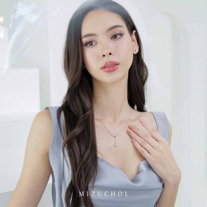 スターリングシルバー ホワイトゴールドメッキ ジルコンネックレス