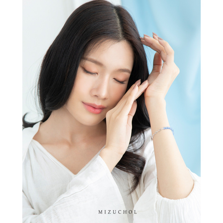 블루 캘세도니 팔찌 - 스털링 실버, 화이트 골드 도금