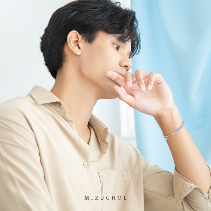 블루 캘세도니 팔찌 - 스털링 실버, 화이트 골드 도금