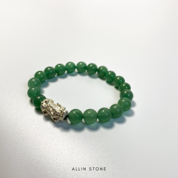 幸運と成功のためのアベンチュリン貔貅ブレスレット - S999シルバー