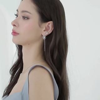 프로즌 그레이스 화이트 골드 도금 스털링 실버 지르콘 귀걸이