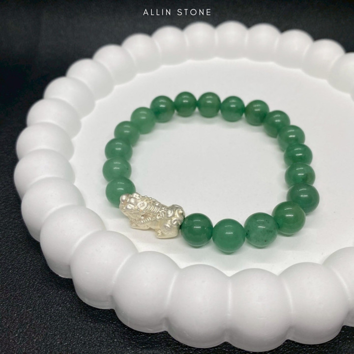 幸運と成功のためのアベンチュリン貔貅ブレスレット - S999シルバー